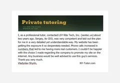Original client recommendation from NY-Tutor