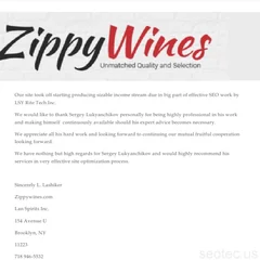 Original client recommendation from Zippy Wines